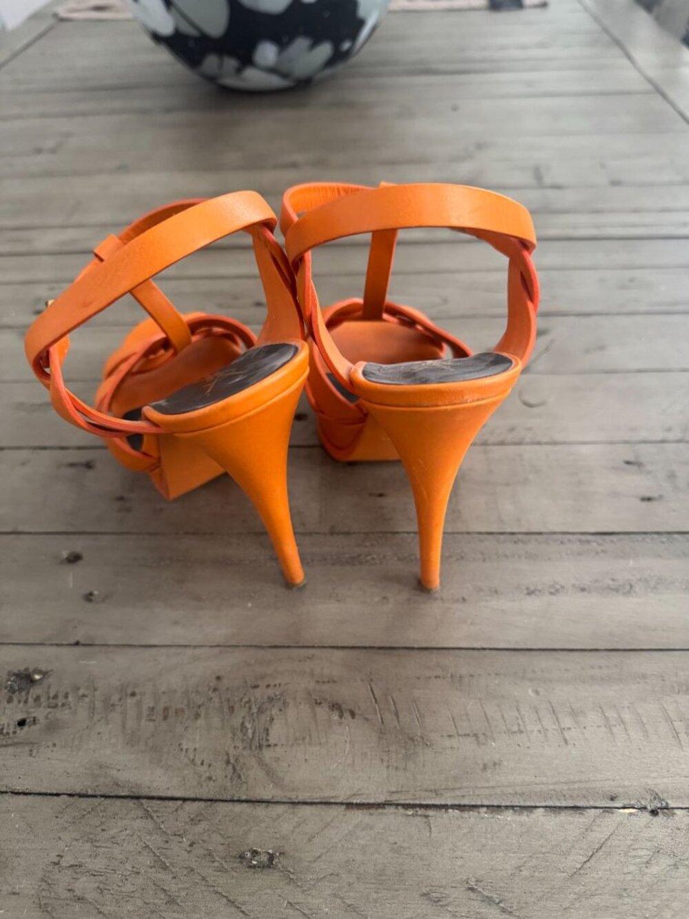 YSL Saint Laurent Paris Orange Leather Tribute Platform Sandals Heels Size 38.5 - Picture 6 of 8